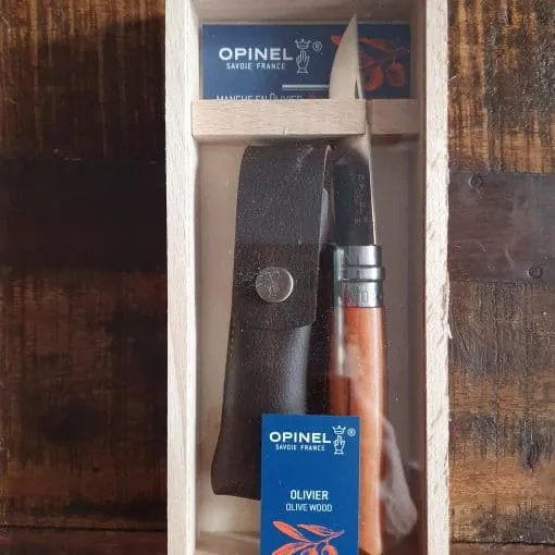 Opinel N°08 Olive/Leather Gift Box
