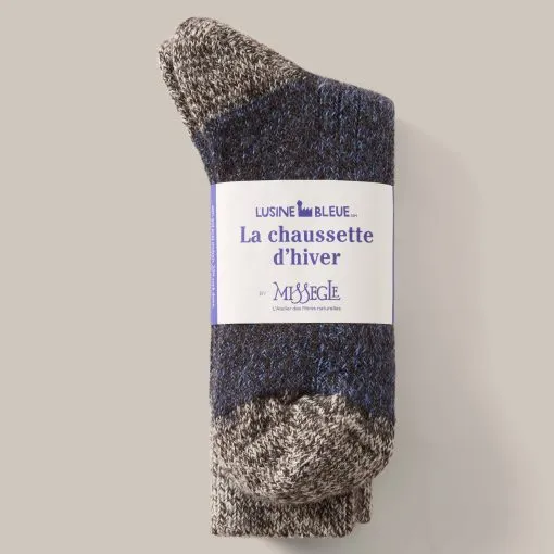 Hand-stitched Mohair and Yak Wool Sock - Blue/Grey