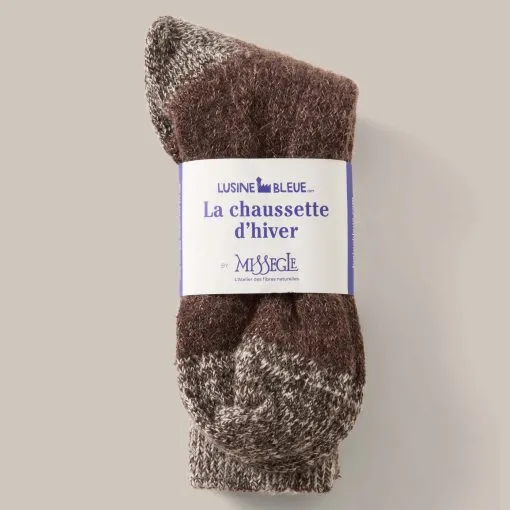 Hand-stitched Mohair and Yak Wool Sock - Brown/Grey