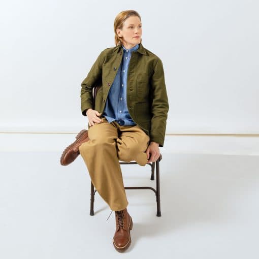 L'Usine Bleue Moleskin Work Jacket - Khaki Green - L'Usine Bleue